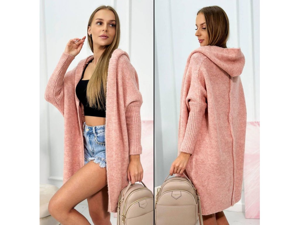 Cardigan s netopýřími rukávy Kenzie pudrově růžový