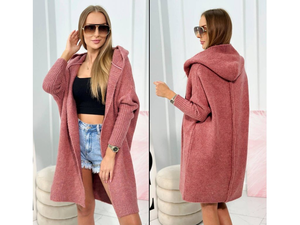 Cardigan s netopýřími rukávy Kenzie tmavě růžový