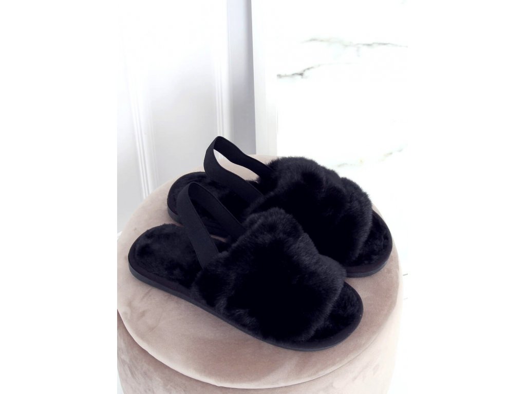 Chlupaté pantofle Fairuza černé