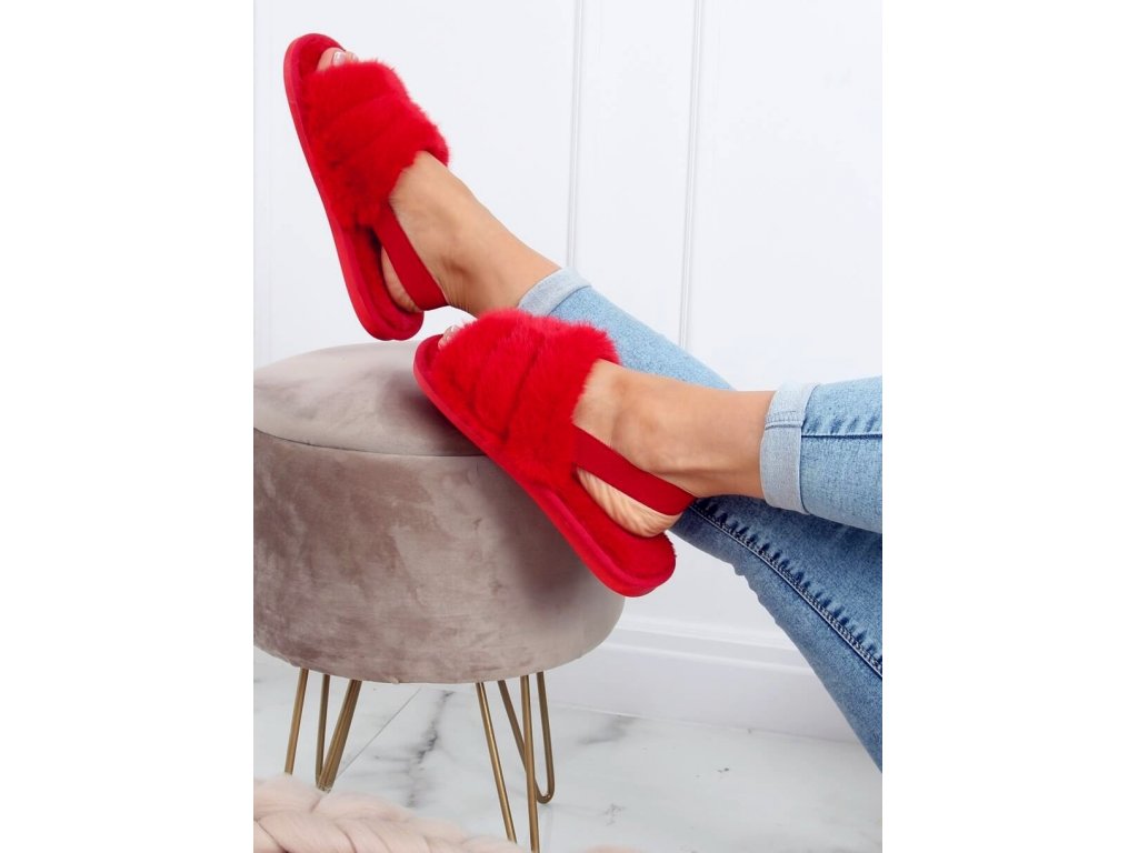 Chlupaté pantofle Fairuza červené
