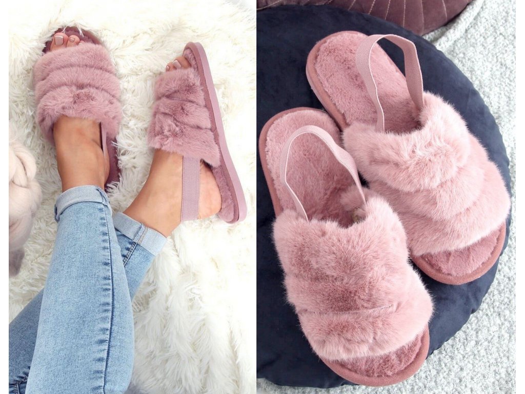 Chlupaté pantofle Fairuza růžové