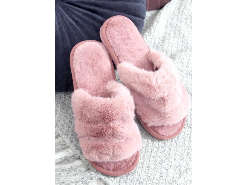 Chlupaté pantofle Fairuza růžové
