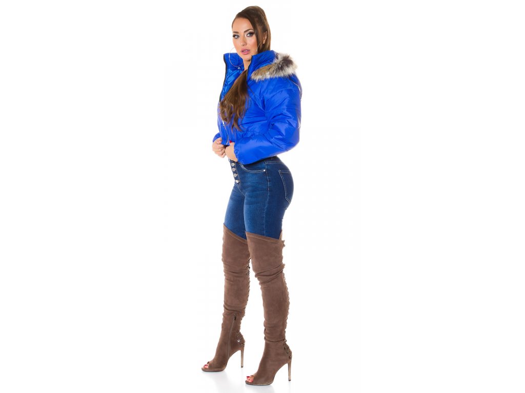 Crop zimní bunda s kapucí Hailee královsky modrá