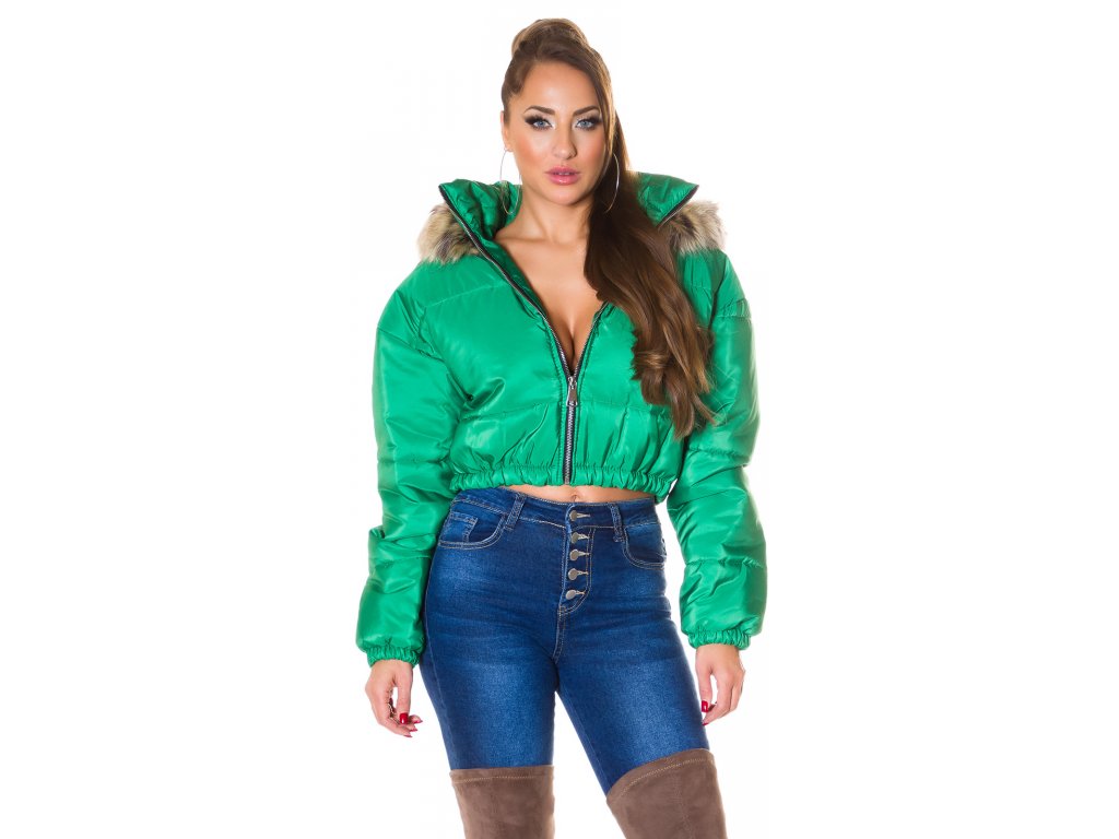 Crop zimní bunda s kapucí Hailee zelená