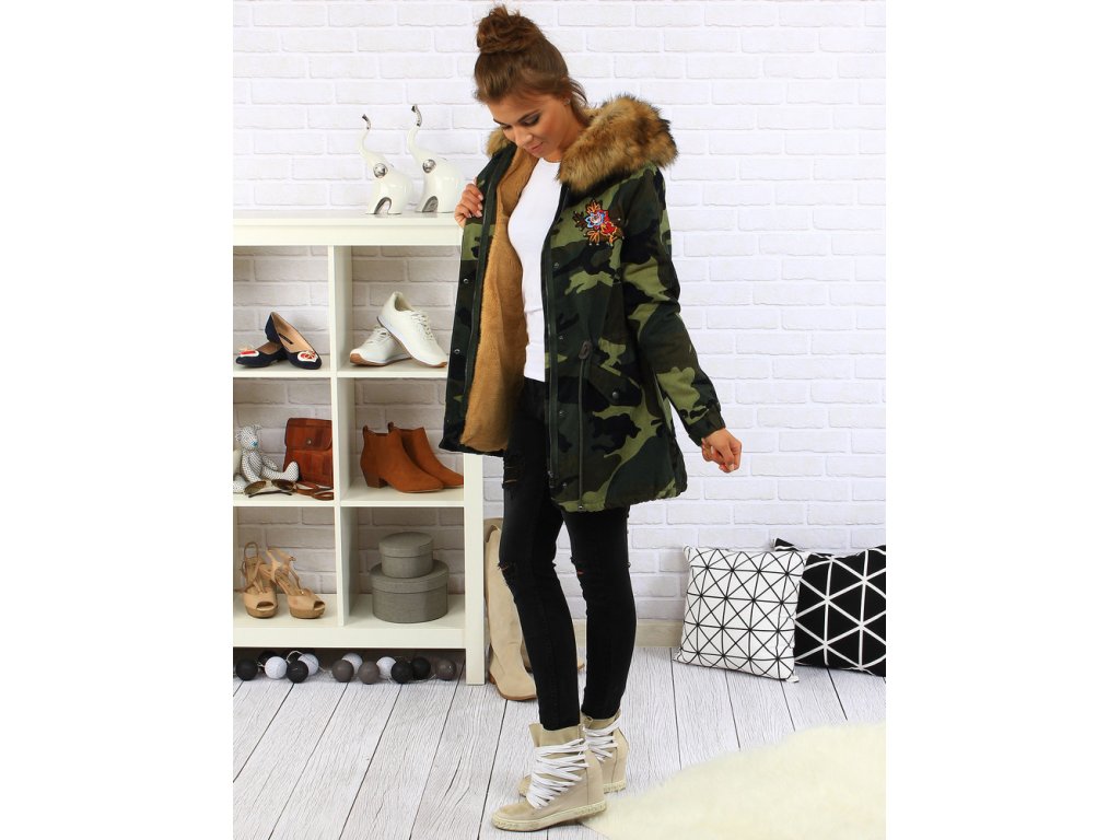 Dámská army parka s hnědou kožešinou Mariah