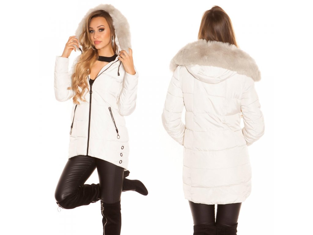Dámská zimní dlouhá bunda s kapucí béžová