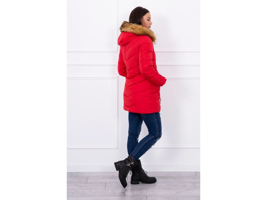 Dámská zimní dlouhá bunda s kožešinou Darlene červená