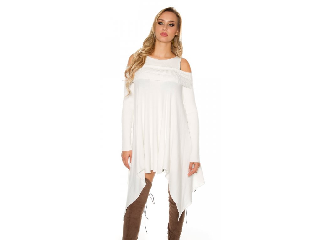 Dámské asymetrické pletené šaty KouCla bílé