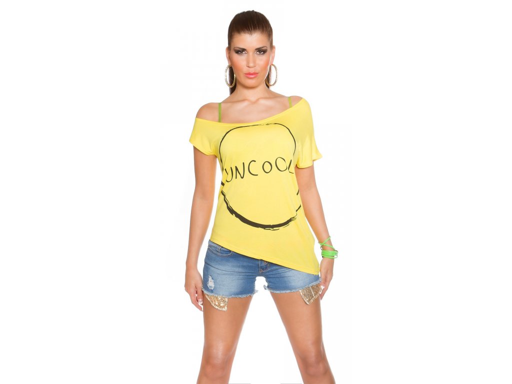 Dámské asymetrické tričko s potiskem KouCla žluté