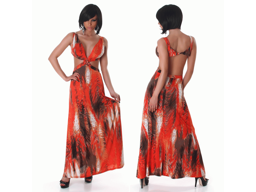 Dámské barevné maxi šaty s průstřihy po stranách Červené