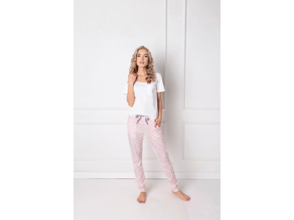 Dámské dlouhé pyžamo Marjory bílé/růžové