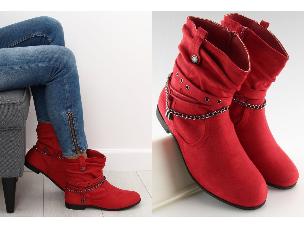 Dámské kotníkové boty s řetězem Aideen červené