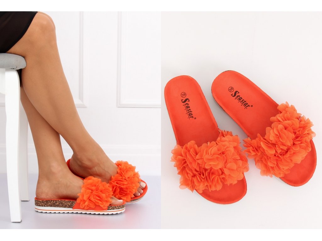 Dámské květované pantofle Allana oranžové