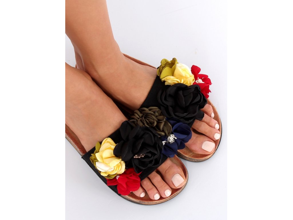 Dámské pantofle s květinami Tanner černé