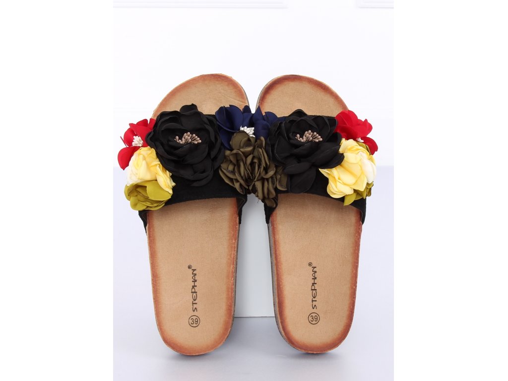 Dámské pantofle s květinami Tanner černé