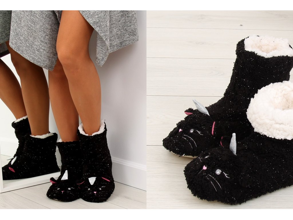 Dámské papuče s kočkou Delice černé