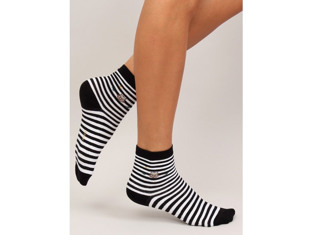 Dámské ponožky s proužky a sovou Jenae černobílé