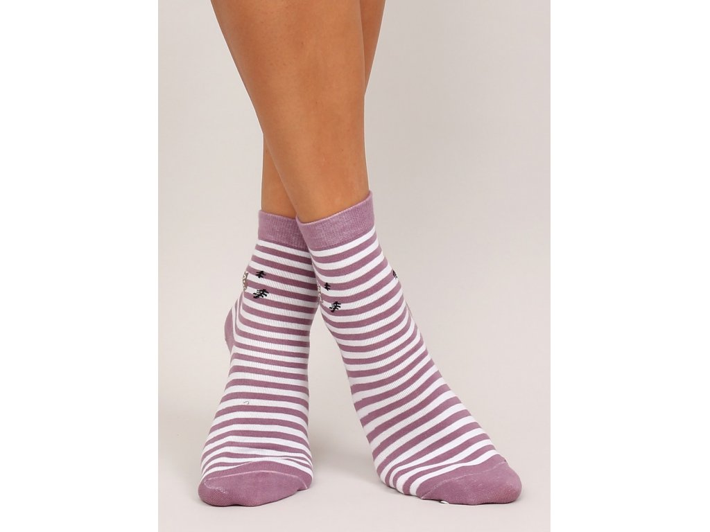 Dámské ponožky s proužky a sovou Jenae fialové