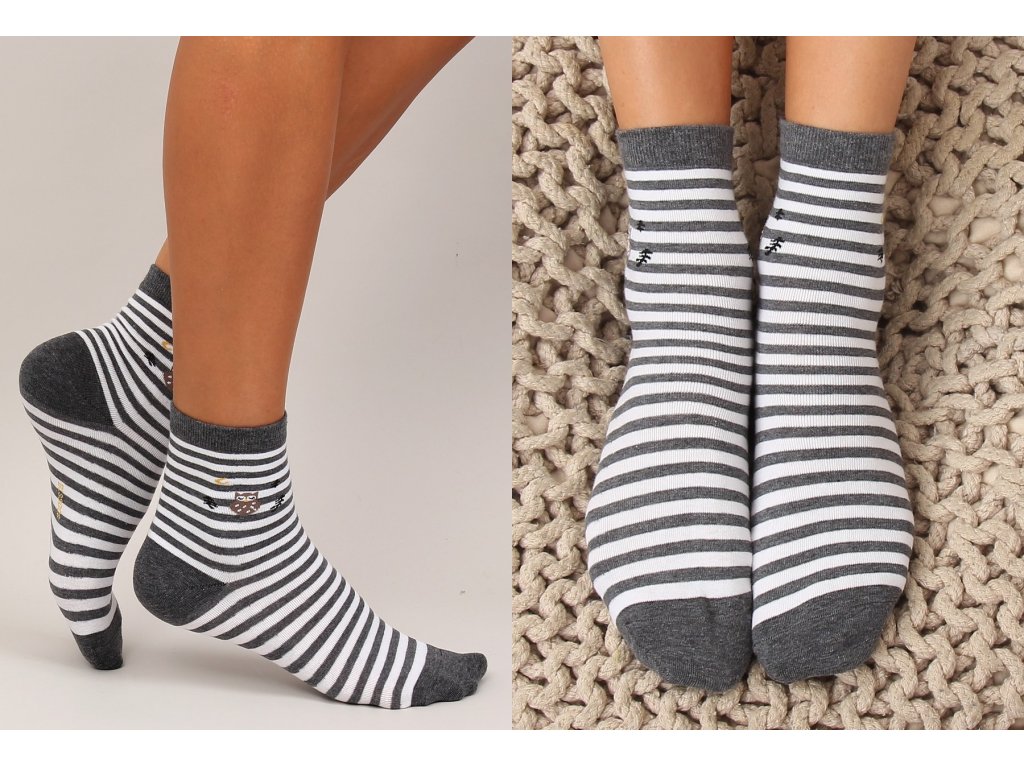 Dámské ponožky s proužky a sovou Jenae tmavě šedé