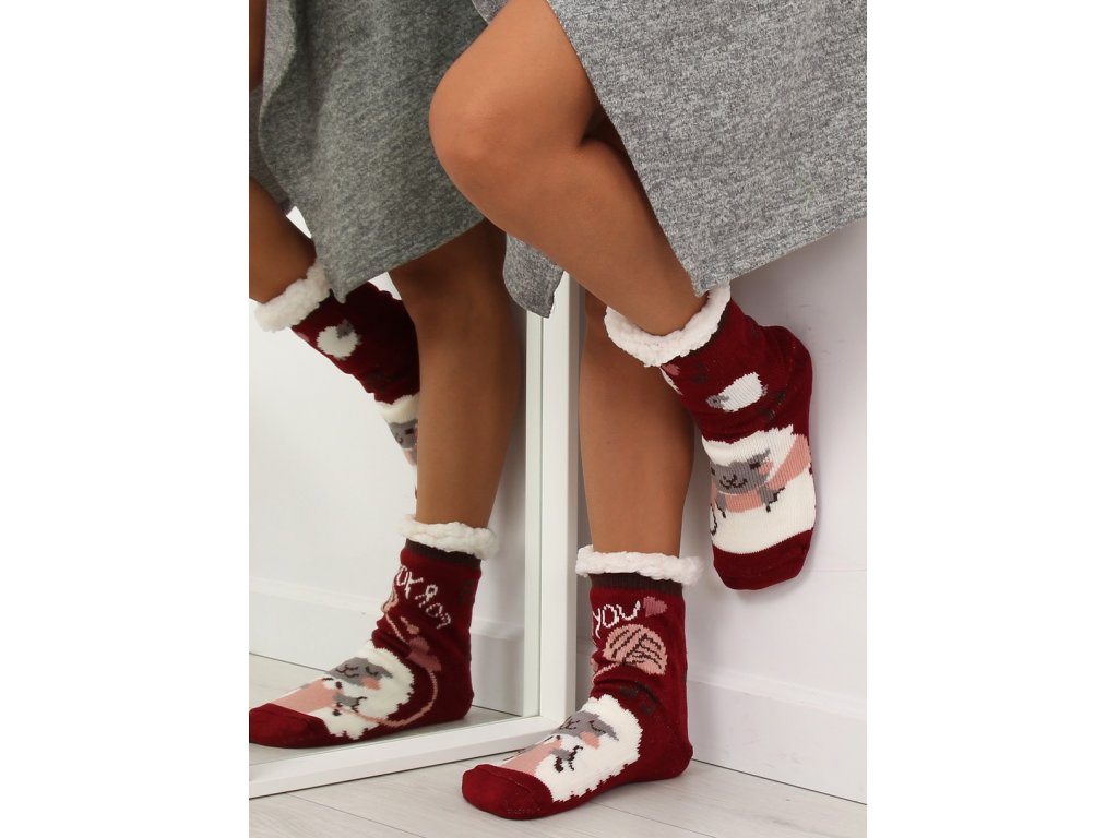 Dámské protiskluzové ponožky s beránkem Toria bordó