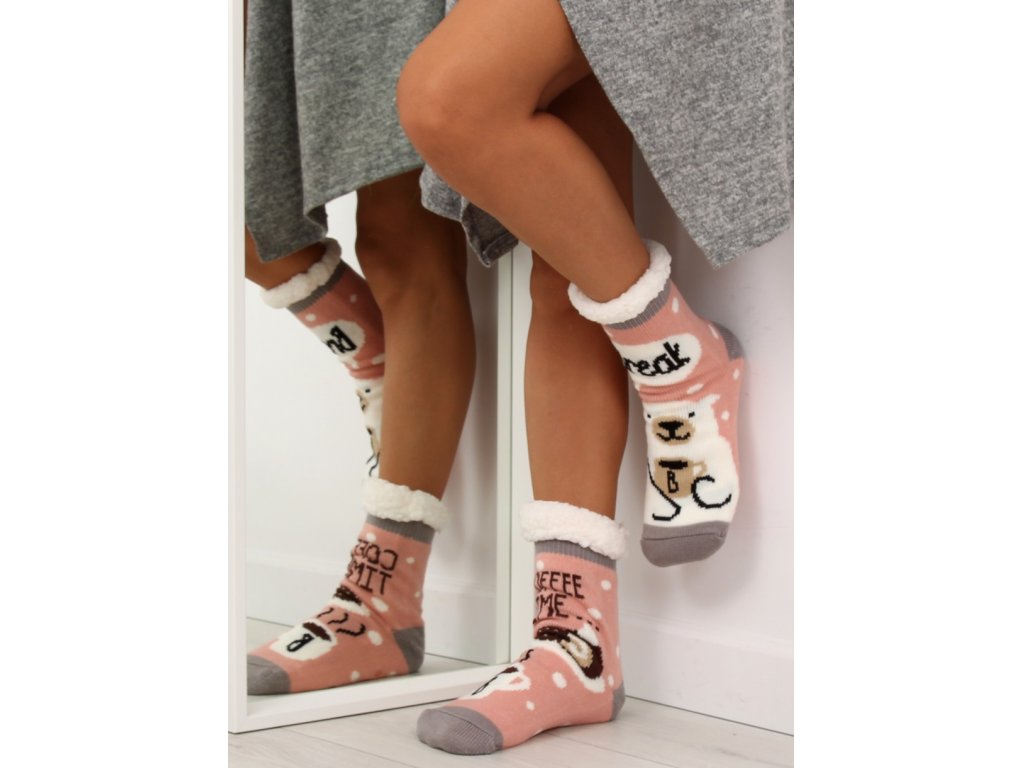Dámské protiskluzové ponožky s beránkem Toria růžové