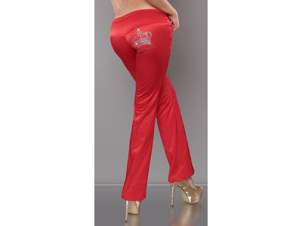 Dámské saténové kalhoty s kamínky Koucla červené