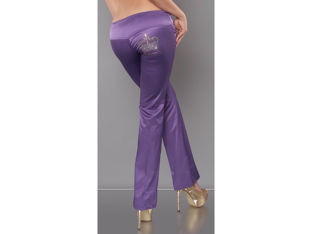 Dámské saténové kalhoty s kamínky Koucla fialové