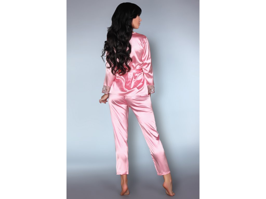 Dámské saténové pyžamo se zavazováním Kayley růžové