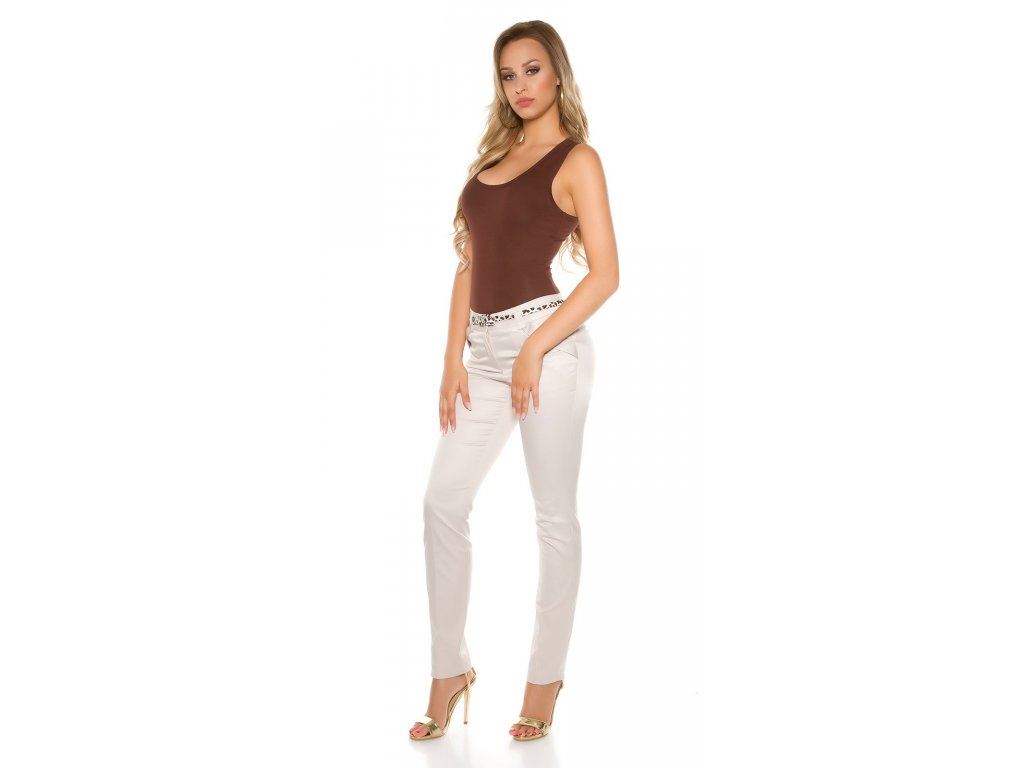 Dámské skinny kalhoty s leopardím páskem béžové