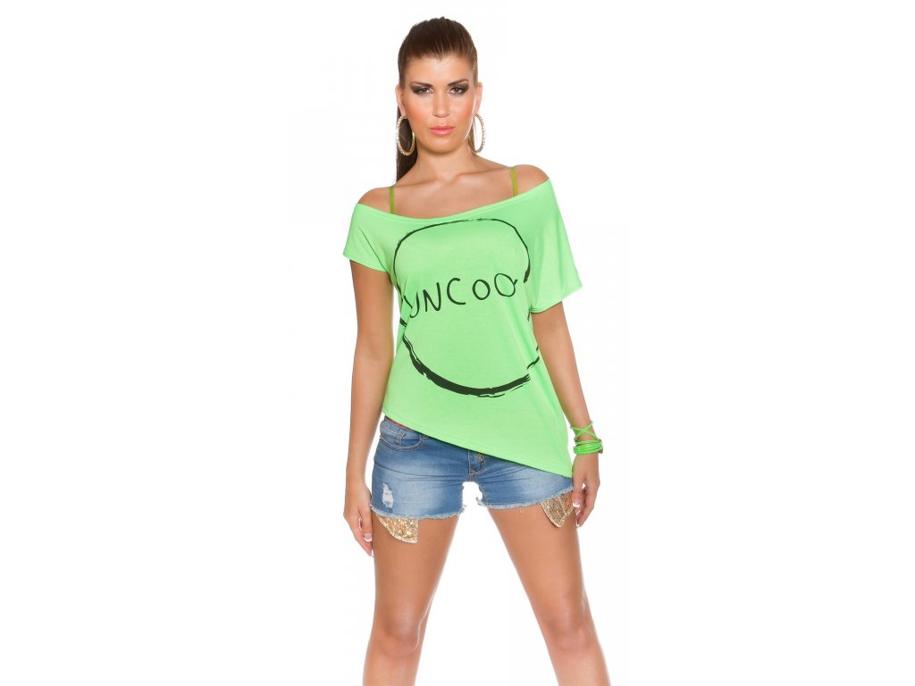 Dámské tričko s potiskem Koucla neonově zelené