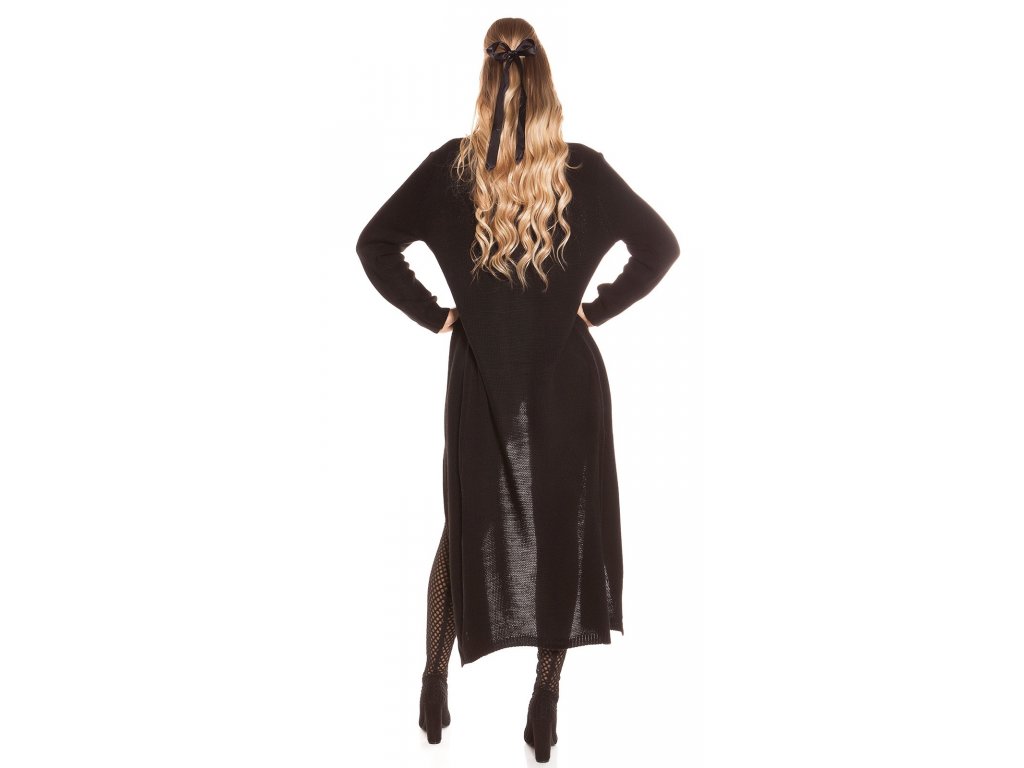 Dámský dlouhý pletený cardigan černý