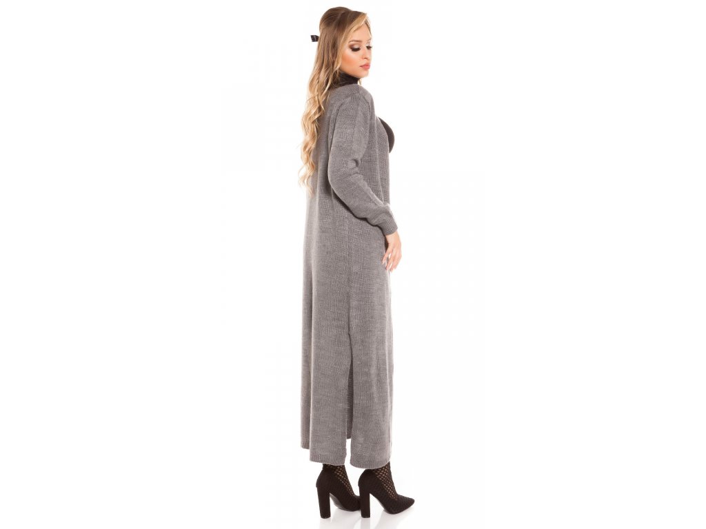 Dámský dlouhý pletený cardigan šedý