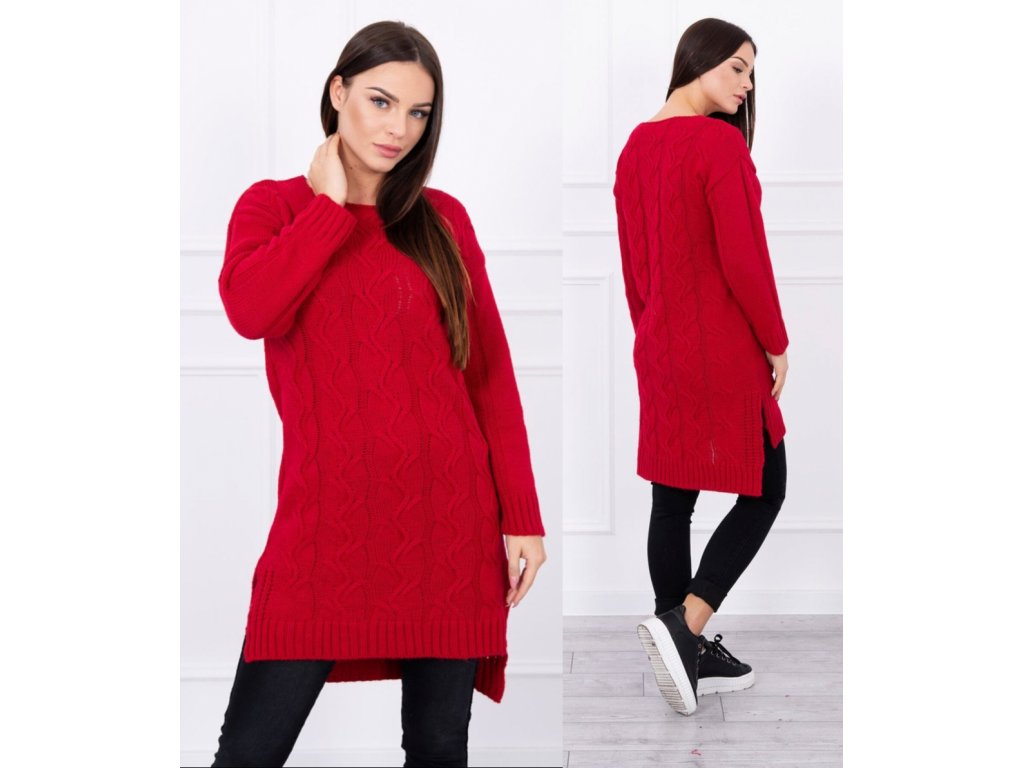 Dámský dlouhý pletený svetr Tanzy červený