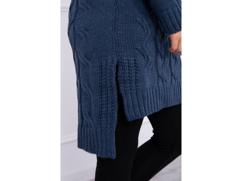Dámský dlouhý pletený svetr Tanzy džínově modrý