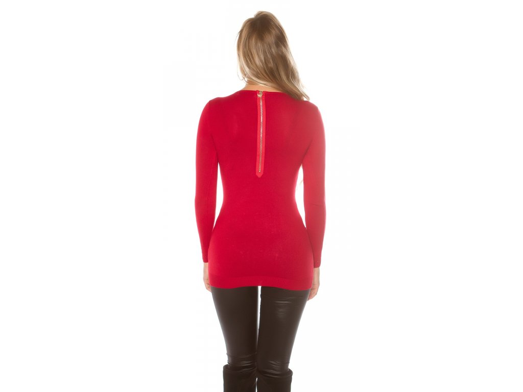 Dámský dlouhý svetr s kamínky KouCla červený