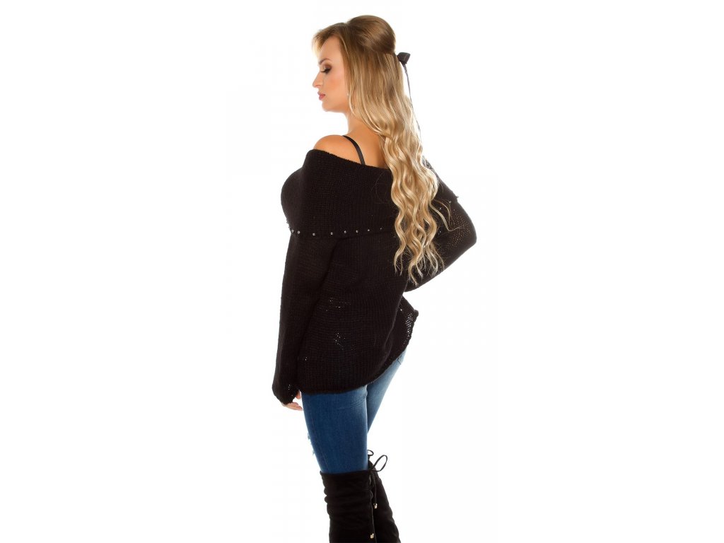 Dámský mohérový svetr s výstřihem carmen černý