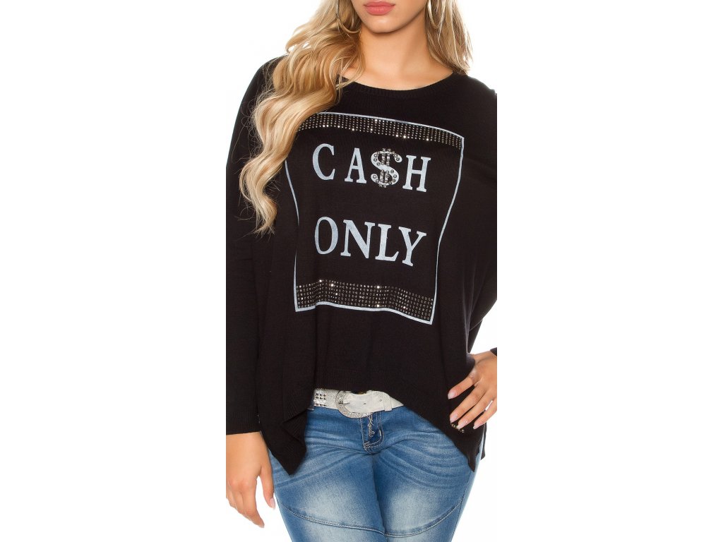 Dámský oversize svetr s nápisem "Cash only" Koucla černý