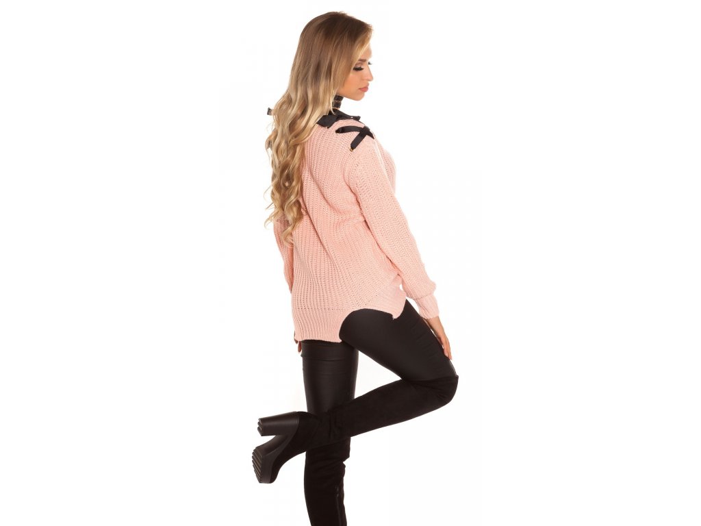 Dámský pletený svetr s mašličkami Koucla růžový