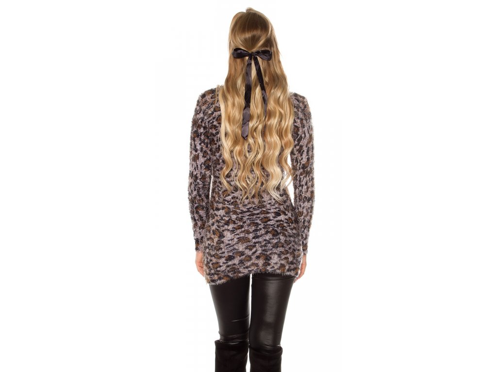 Dámský plyšový svetr s leopardím vzorem KouCla šedý