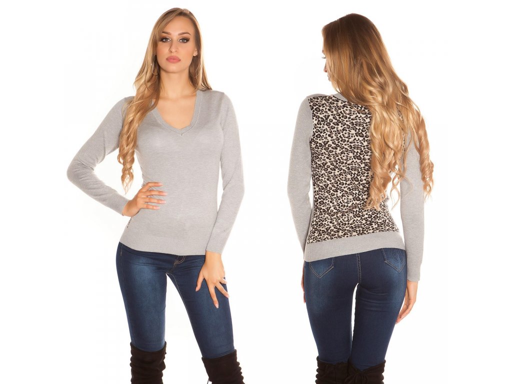Dámský svetr s leopardími zády Koucla šedý