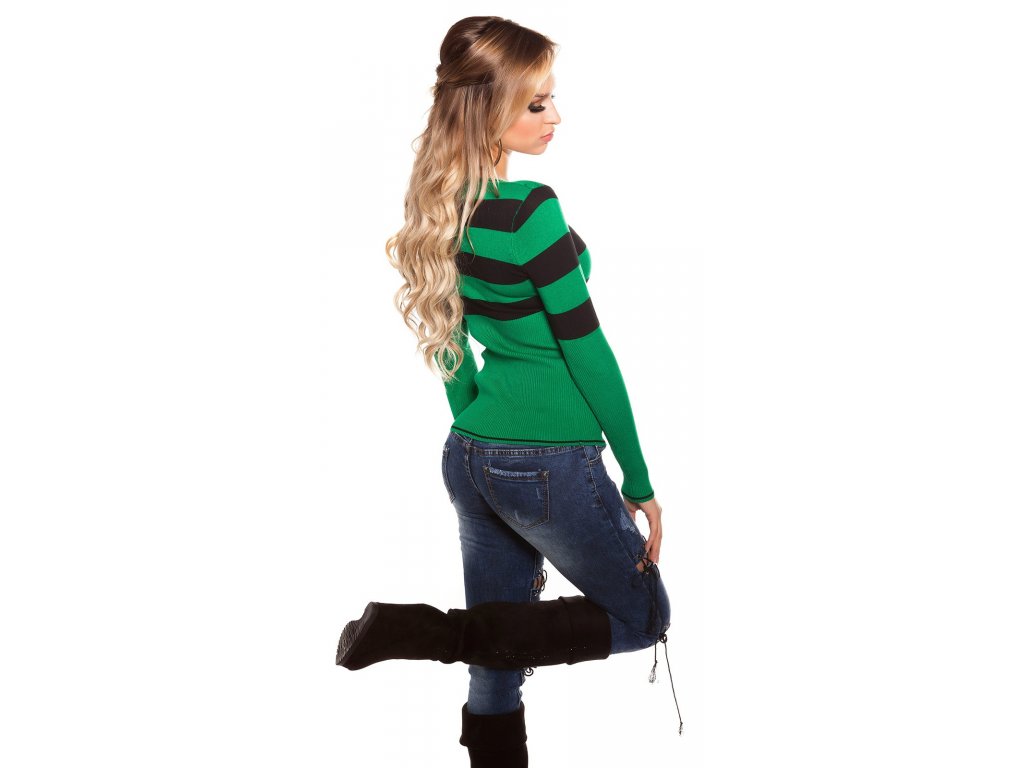 Dámský svetr s pruhy Koucla zelený