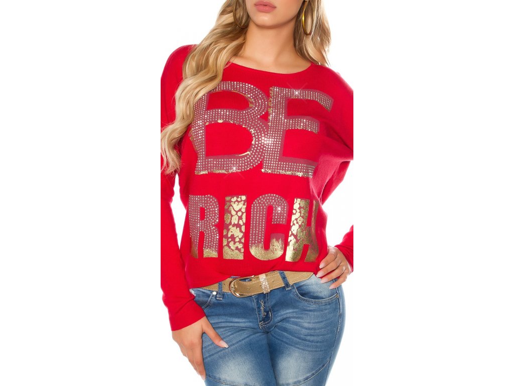 Dásmký svetr s nápisem "BE RICH" Koucla červený