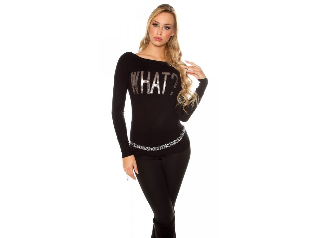 Dásmký svetr s nápisem "WHAT" Koucla černý