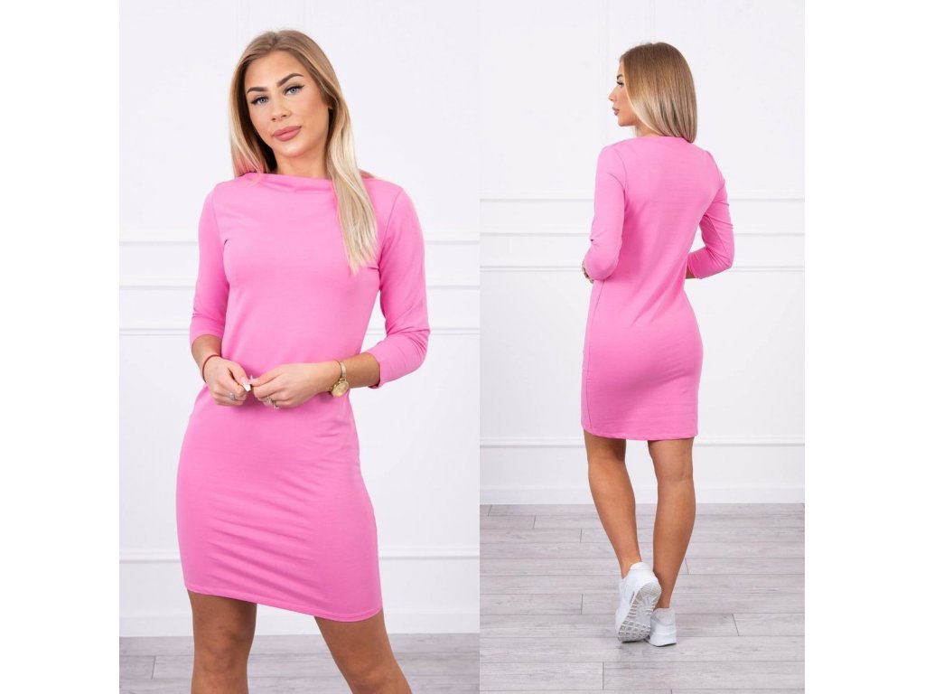 Denní šaty s 3/4 rukávem Dinah neonově růžové