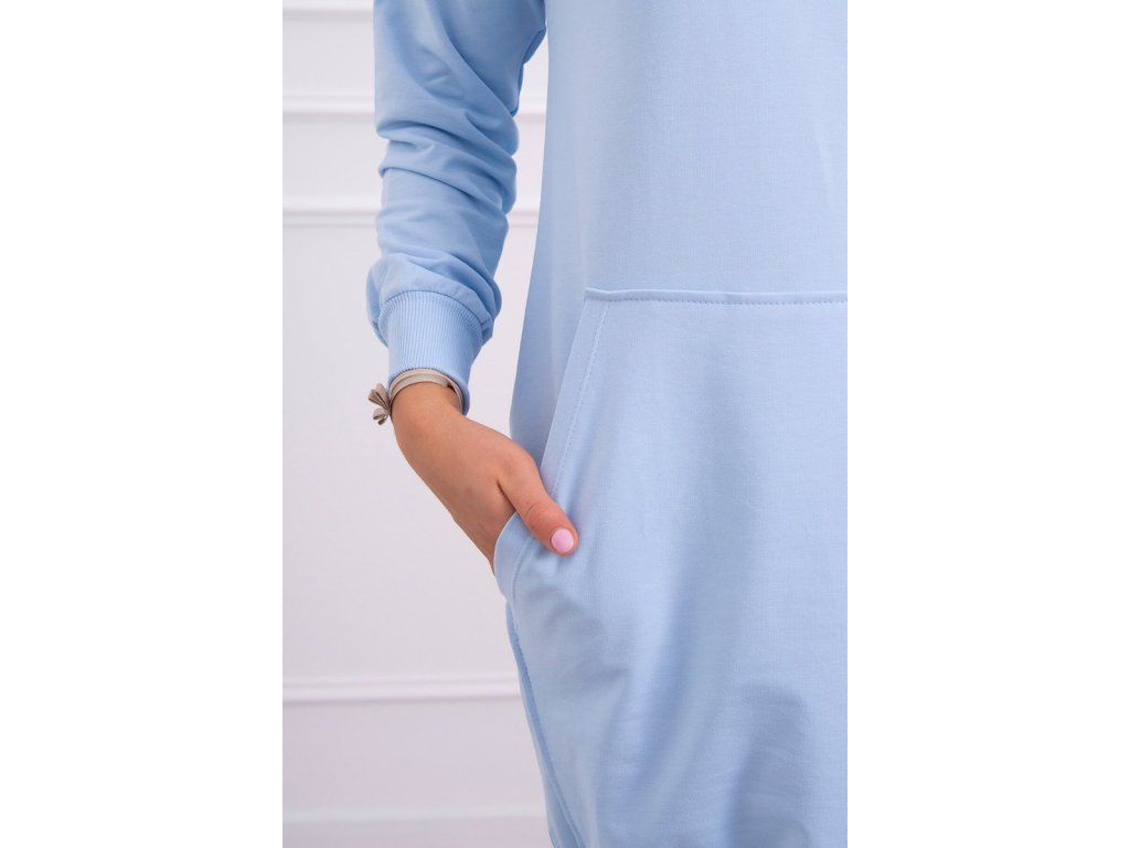 Dlouhá mikina/teplákové šaty s klokankou Katharyn světle modrá