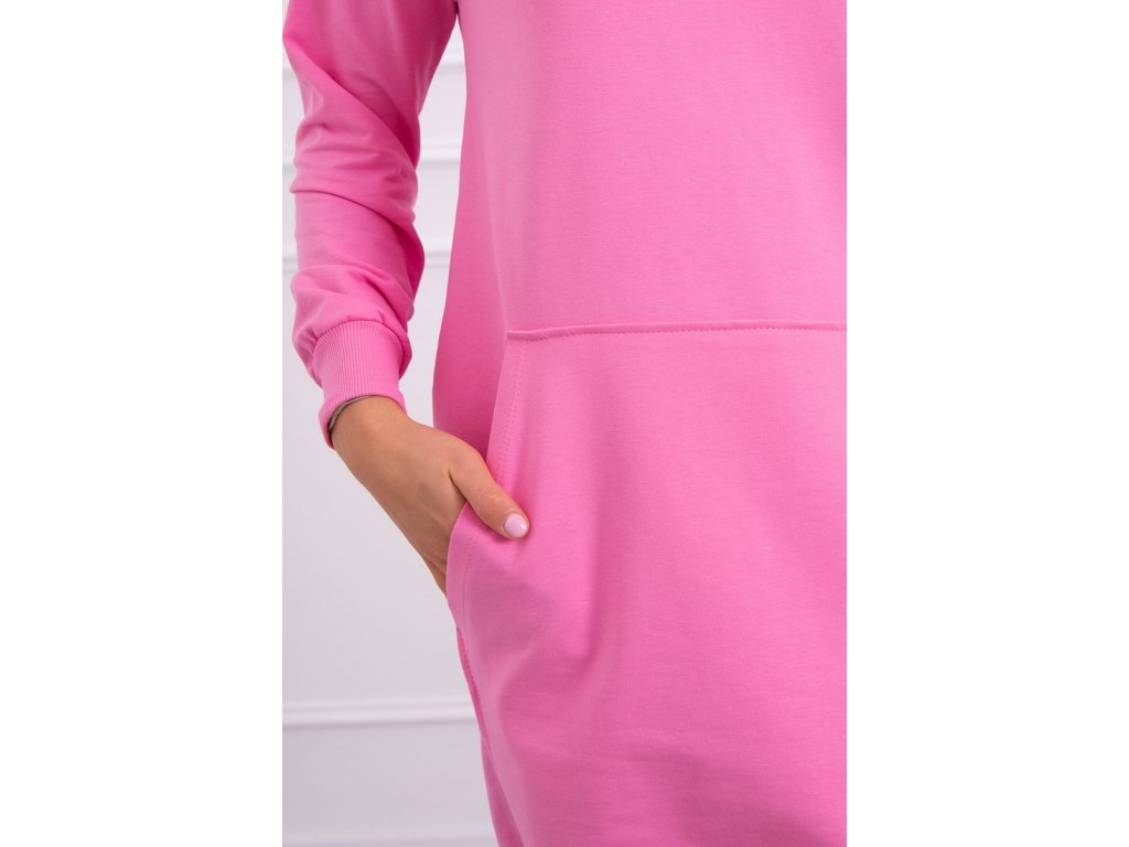 Dlouhá mikina/teplákové šaty s klokankou Katharyn světle růžová