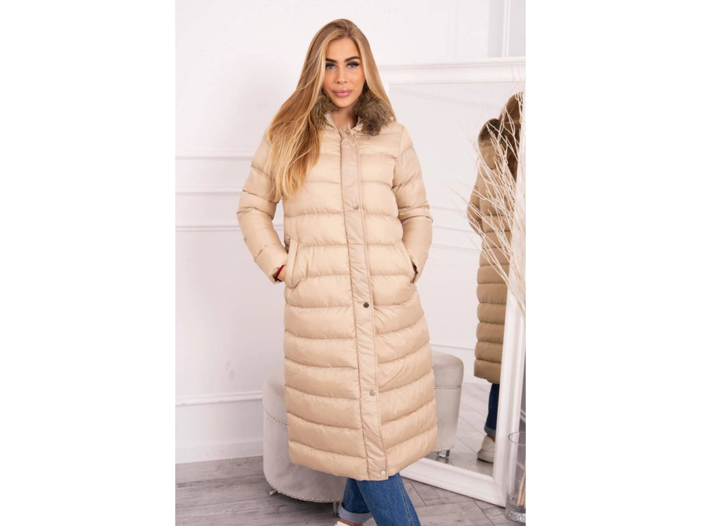 Dlouhá zimní bunda s kapucí Twyla béžová