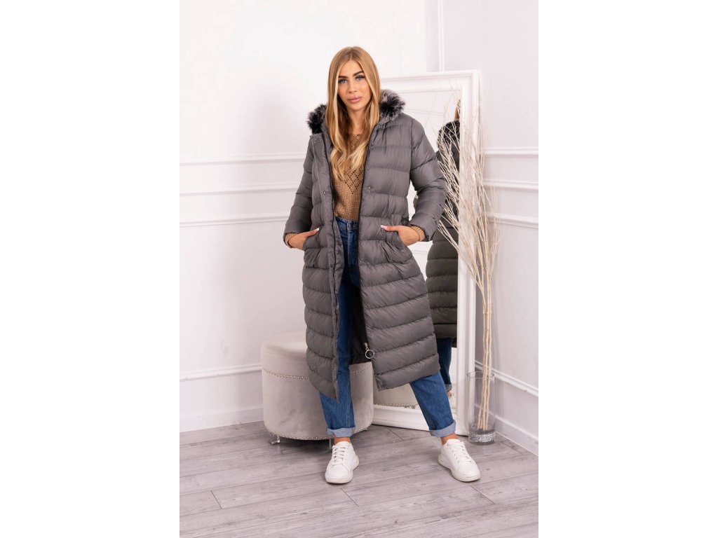 Dlouhá zimní bunda s kapucí Twyla šedá