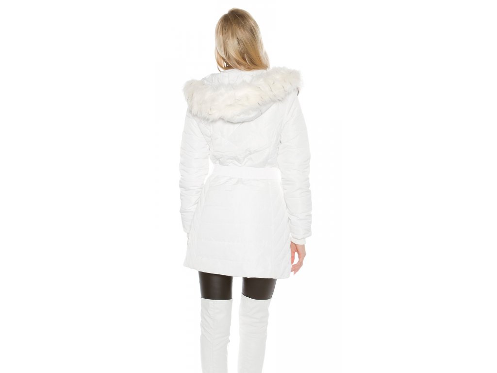Dlouhá zimní bunda s kožešinou Bílá
