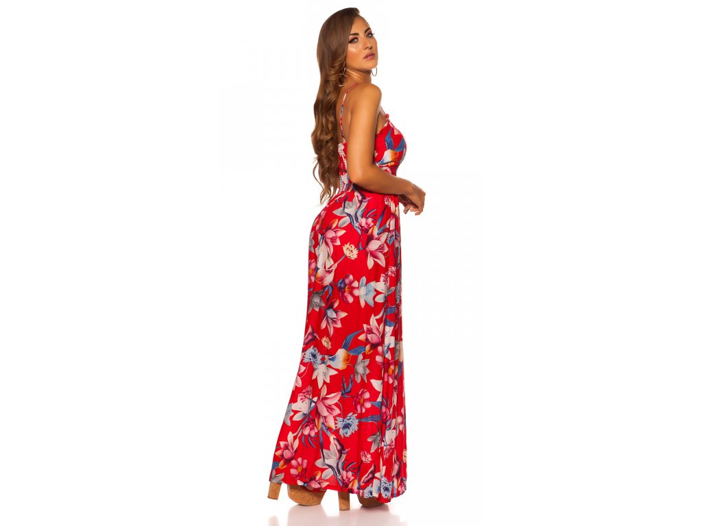 Dlouhé letní květinové šaty Lexi červené
